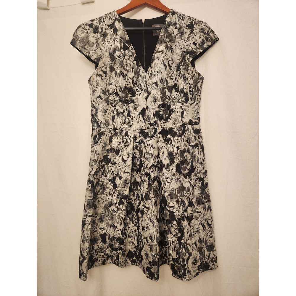 Vince Camuto Dress Womens Medium Black White‎ Abstract Fit Flare Pockets